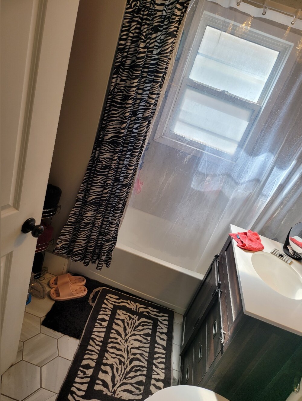Zebra Bath Mat and Shower Curtain Set